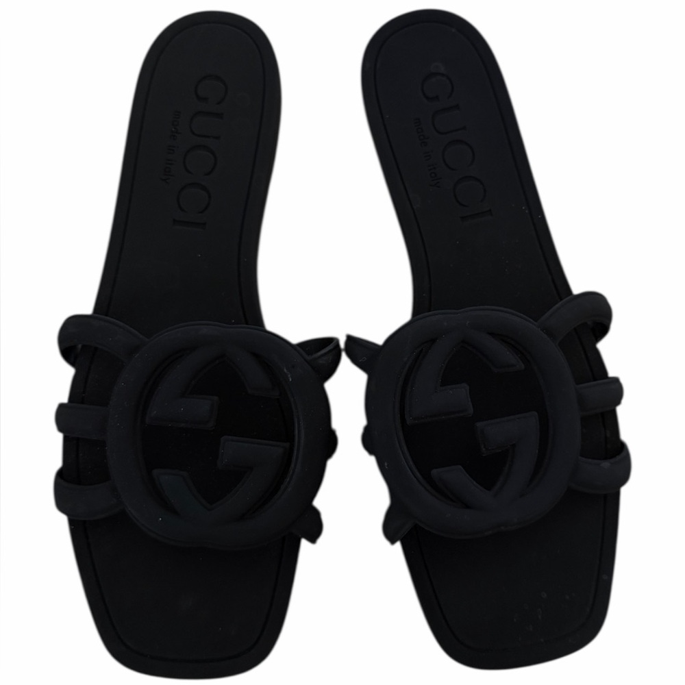 Gucci Black Interlocking G Rubber Slide Sandals